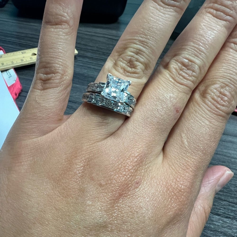 Nexus diamond alternative engagement ring set. 2.5 ct. solid 14k white gold